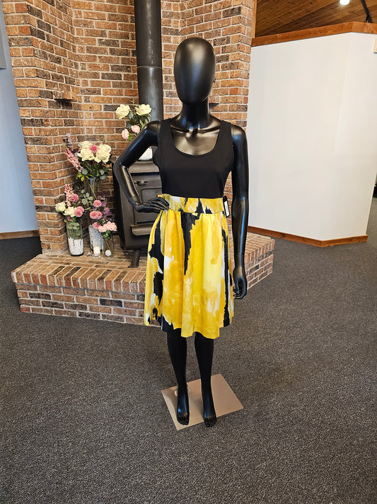 Black/Yellow Floral Print Chiffon Casual Dress