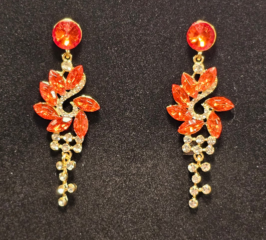 Red Crystal Leaf Post Earring