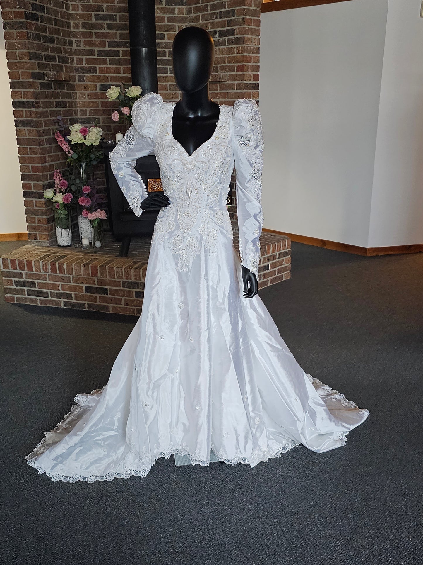 Vintage 90's Beaded V-Neck Wedding Gown