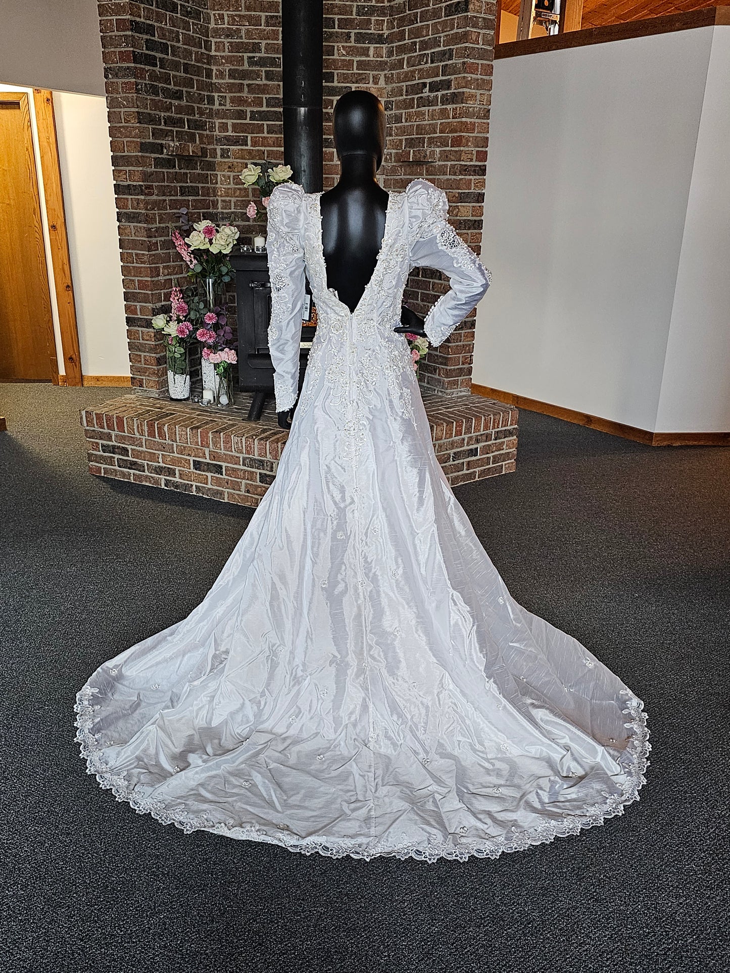 Vintage 90's Beaded V-Neck Wedding Gown