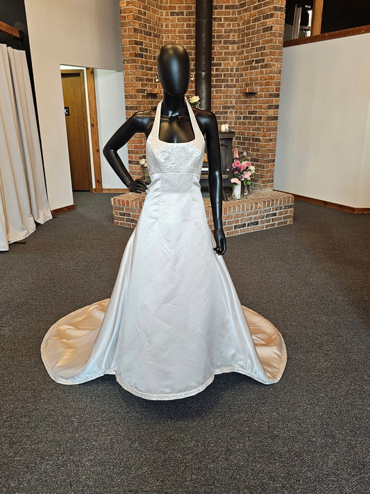 Oyster Satin Empire Halter Wedding Gown