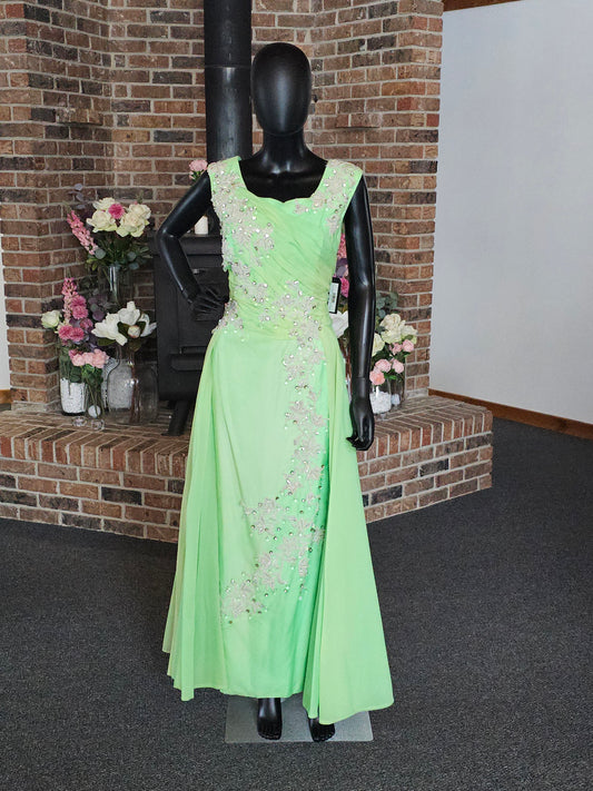 Vintage Lime Green White Beaded