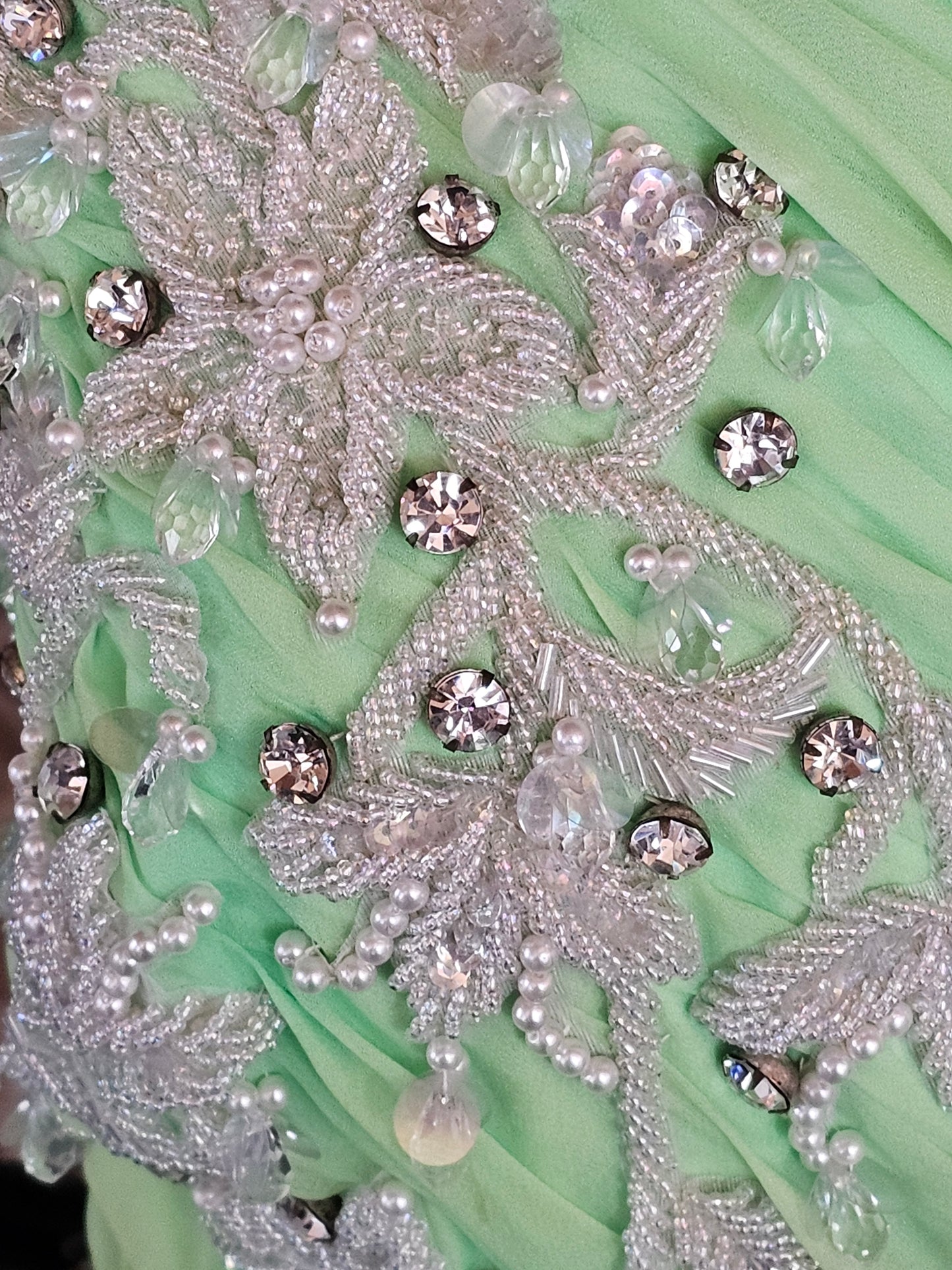 Vintage Lime Green White Beaded