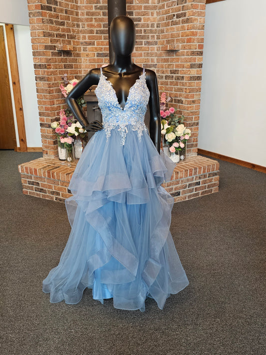 Blue Lace Tulle Layered Formal Gown / Prom / Party Dress