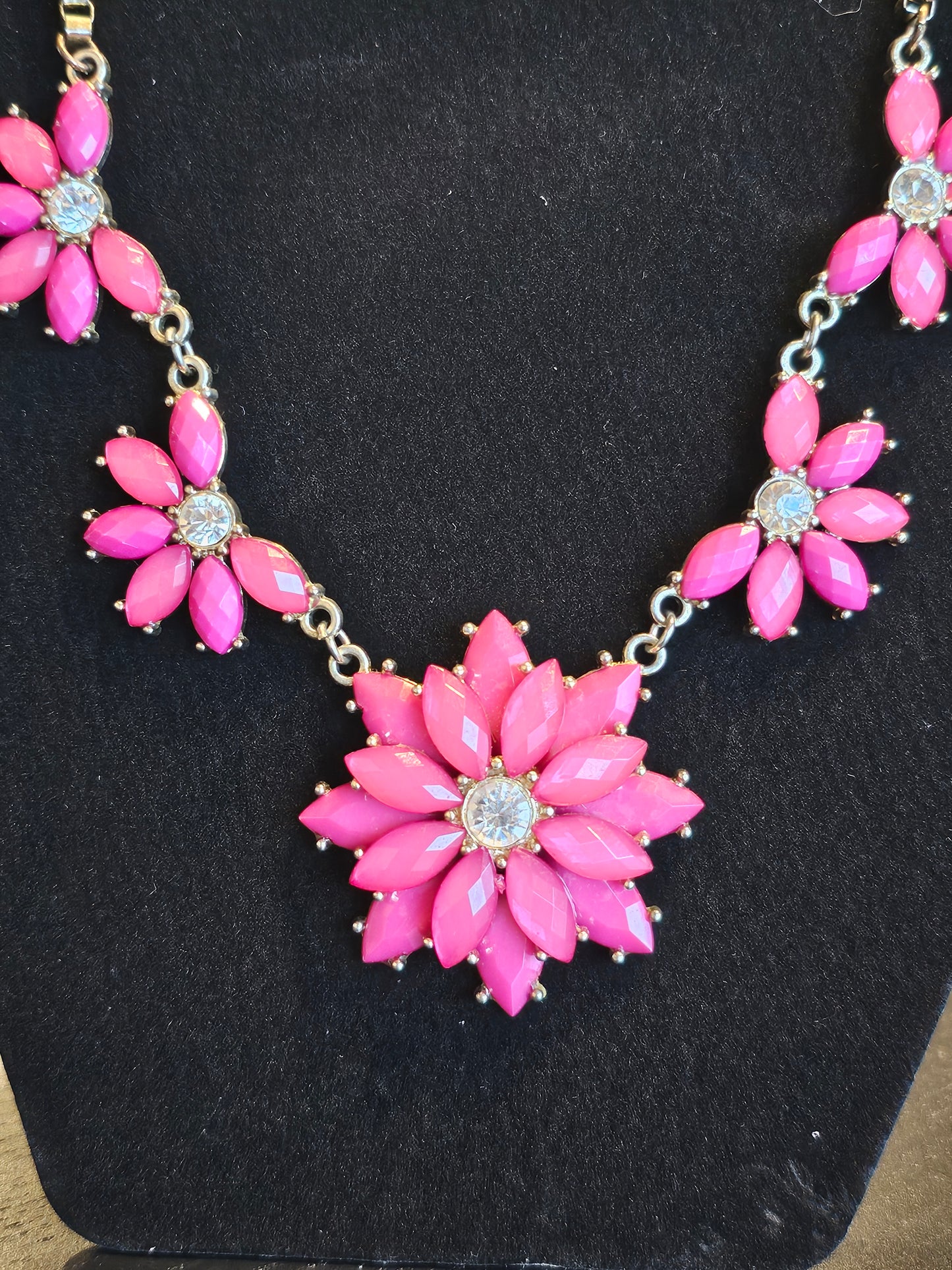 Fuchsia Crystal Flower Gold Necklace