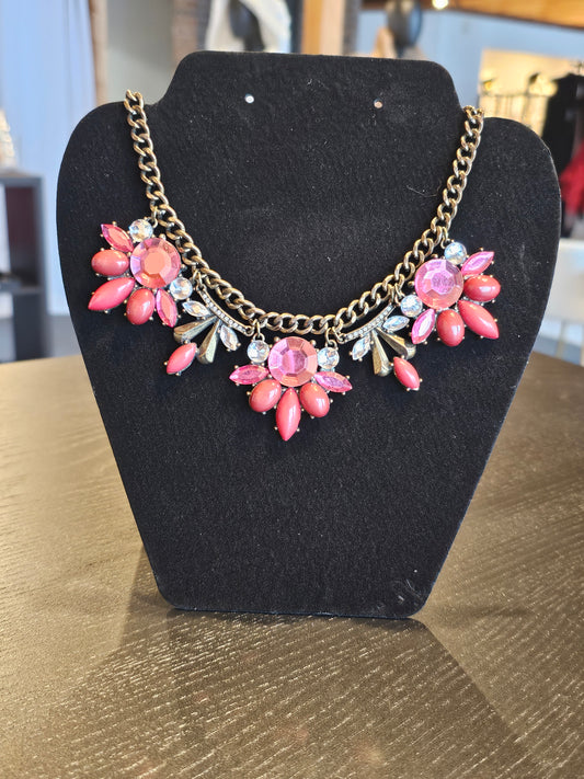 Pink Crystal Flower Copper Necklace