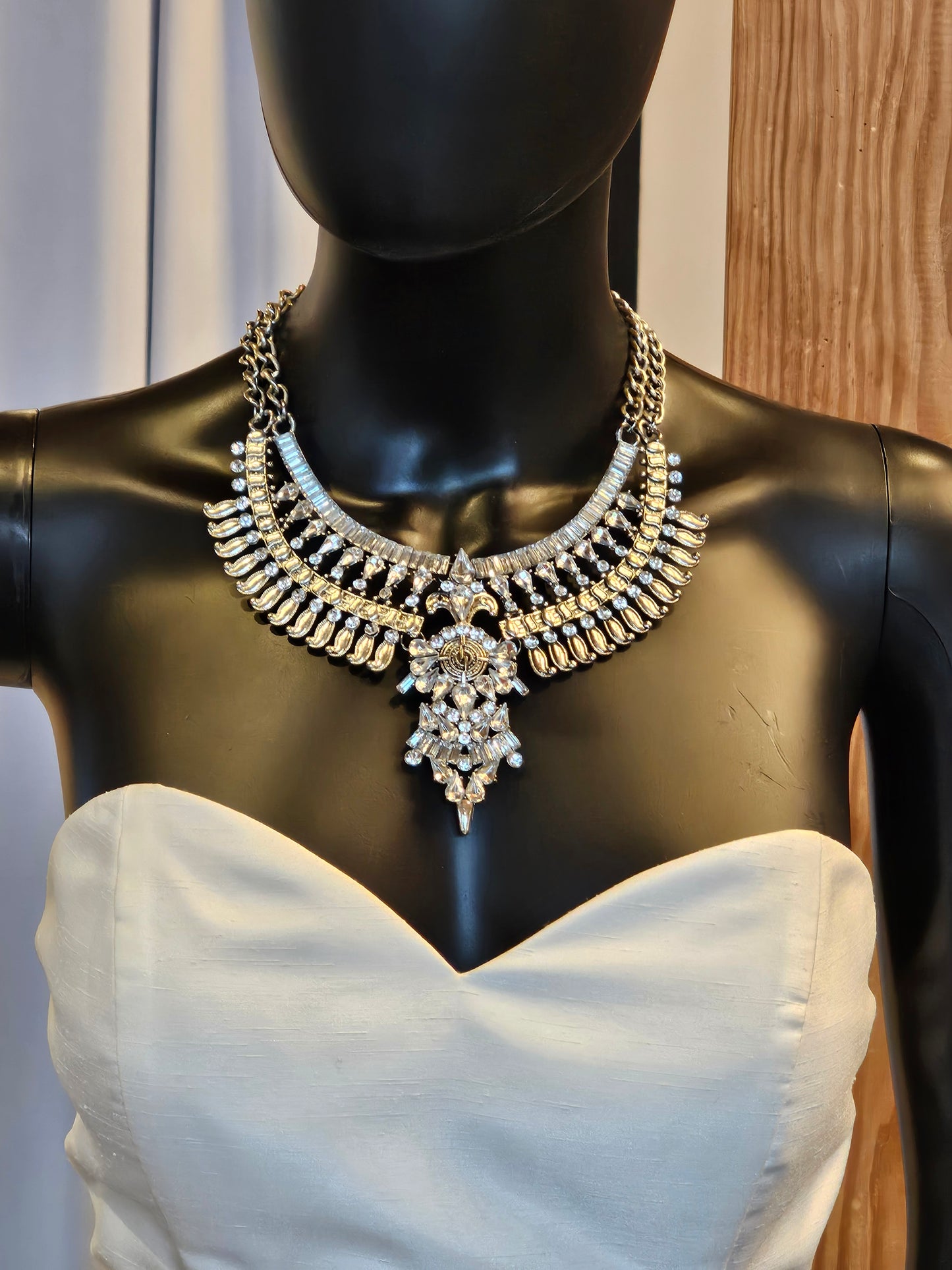 Cleopatra Silver/Crystal Collar Bib Necklace