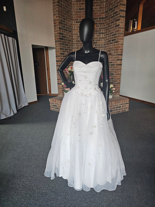 White Floral Embroidered Full Skirt Wedding Gown