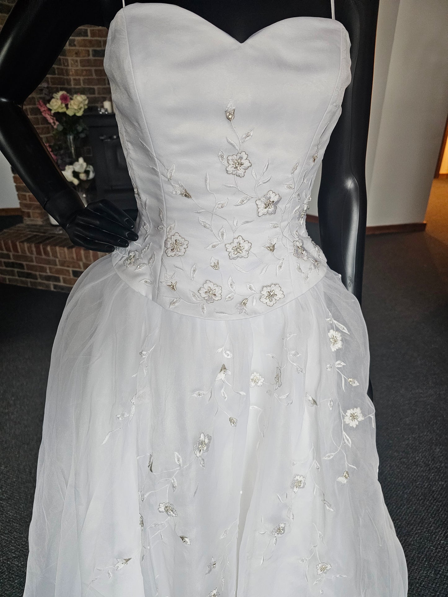 White Floral Embroidered Full Skirt Wedding Gown