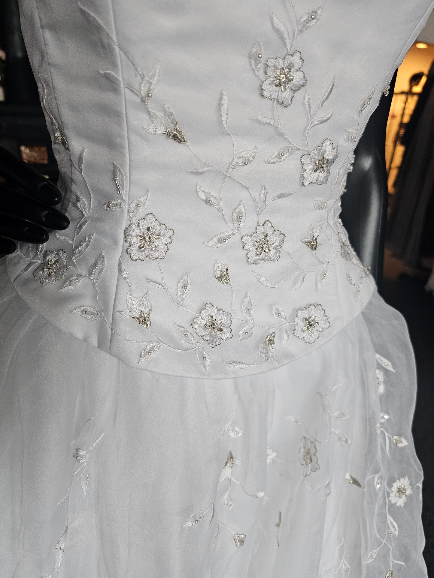 White Floral Embroidered Full Skirt Wedding Gown