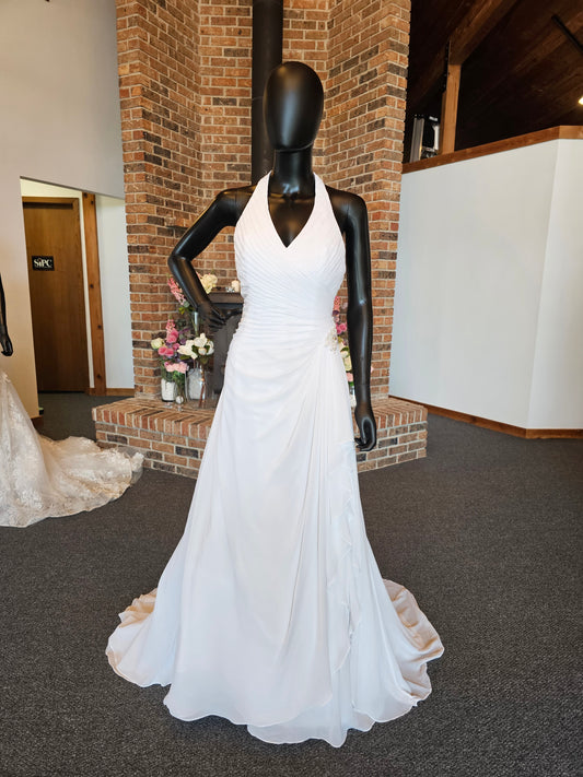 White Chiffon Asymmetrical Halter Wedding Gown