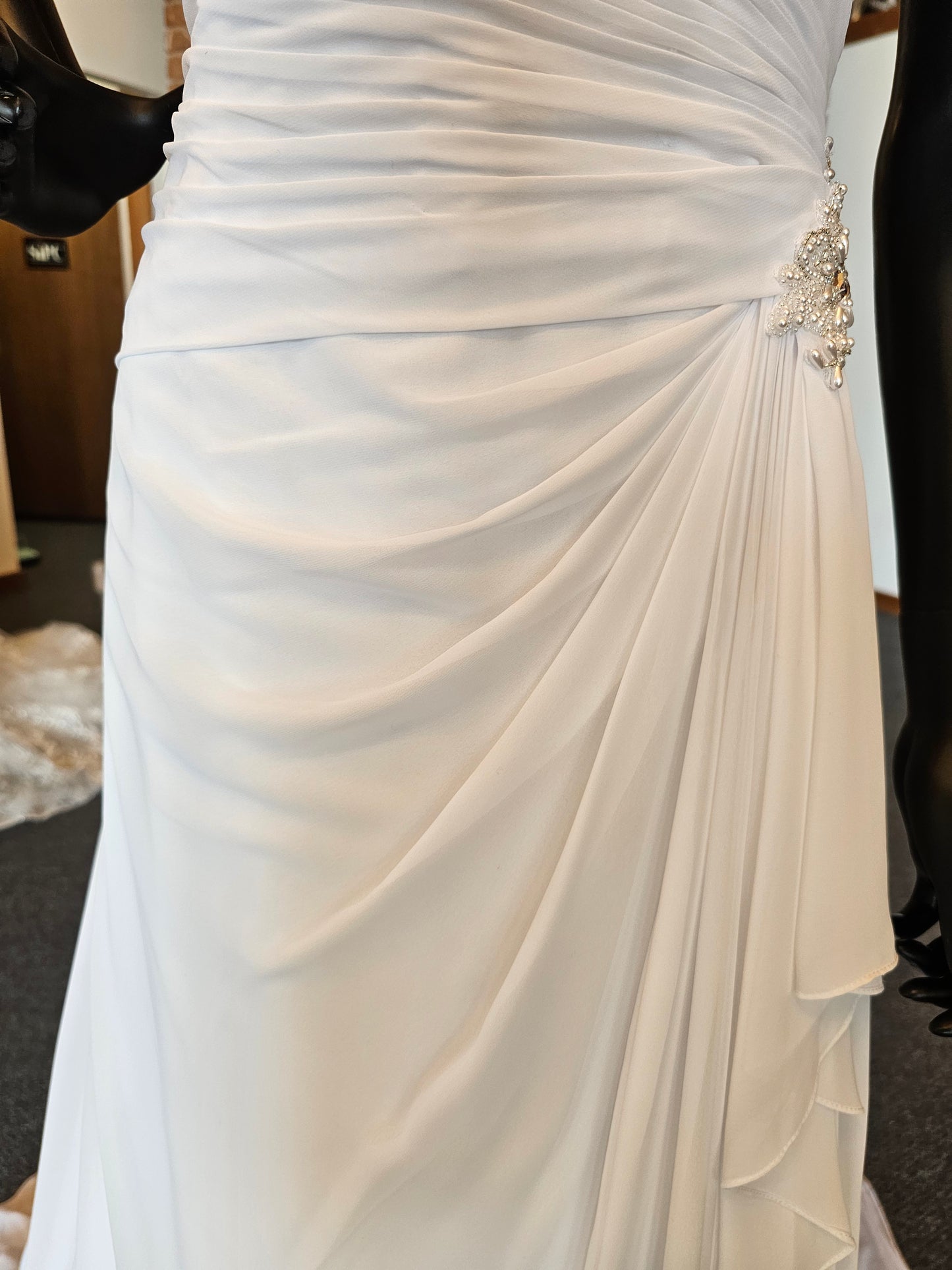 White Chiffon Asymmetrical Halter Wedding Gown