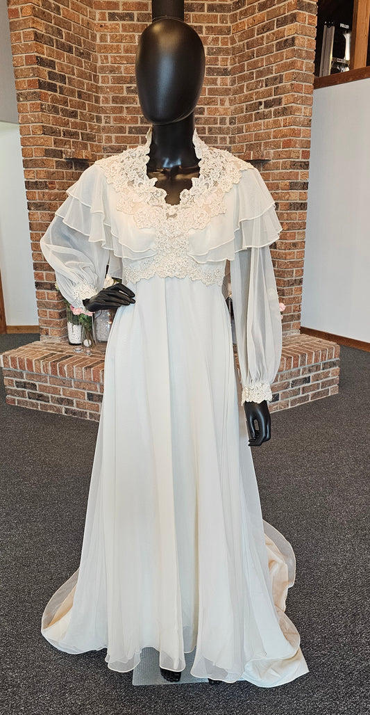 Vintage Wedding Gown Ivory Chiffon Empire Long Sleeve