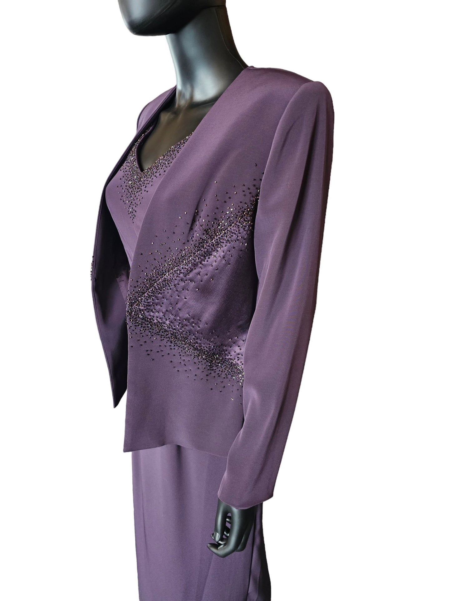 Montage Eggplant Beaded Accent Formal Dress W/Jacket