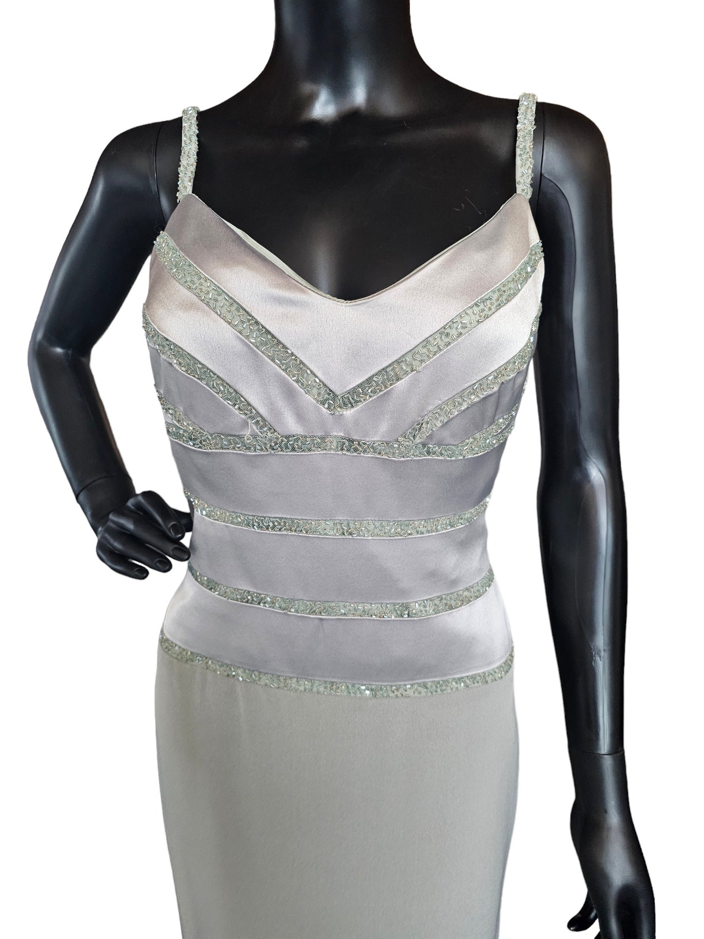 Sage Montage Satin/Crepe Formal Dress W/Jacket