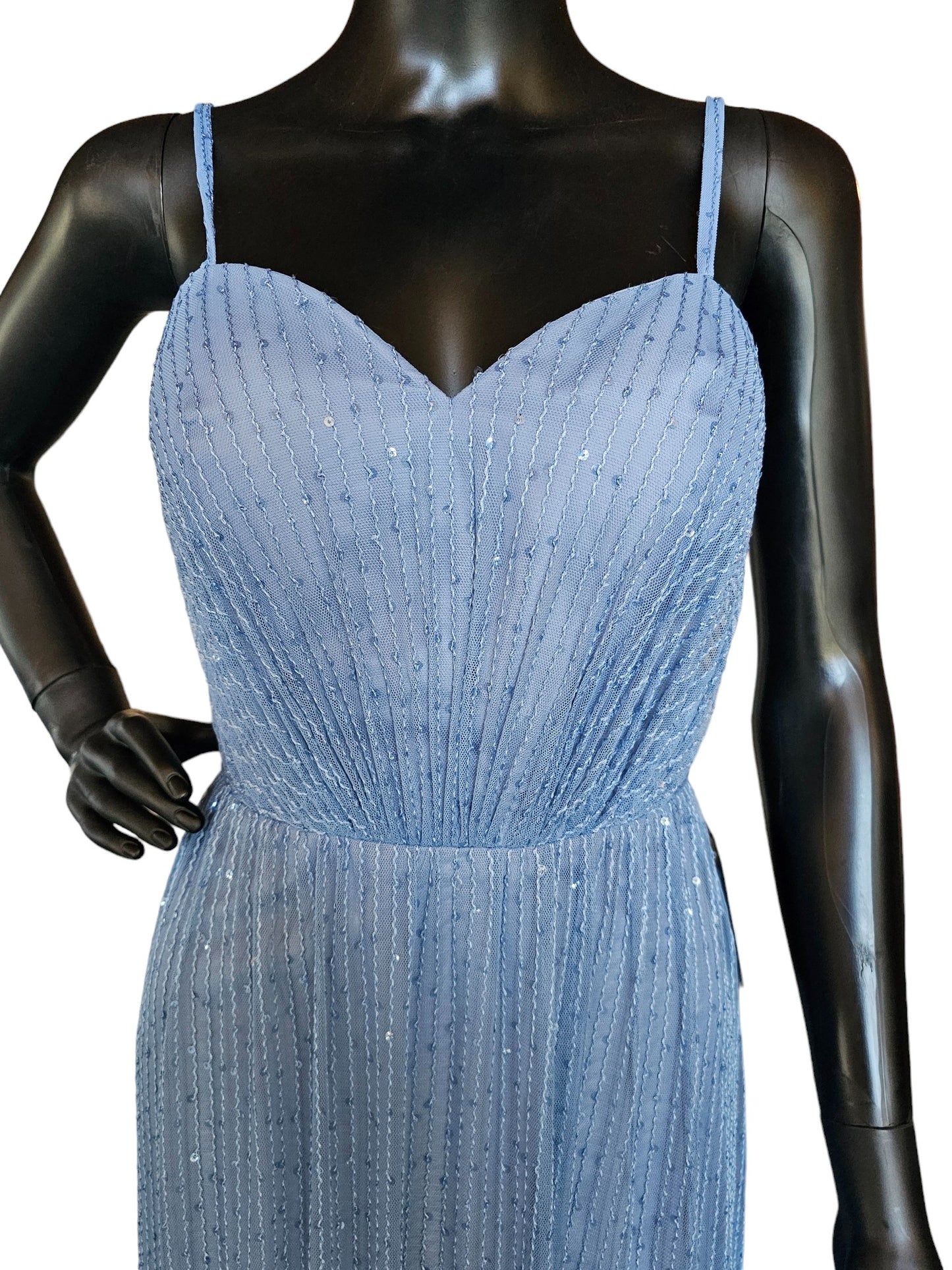 Bari Jay Blue Sequin Formal Gown