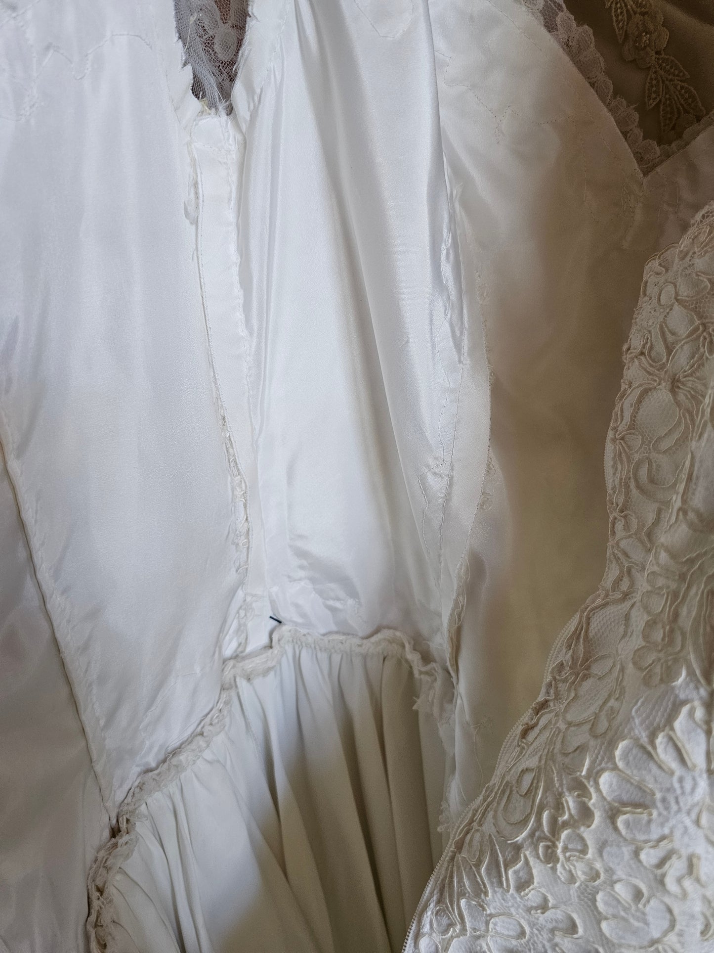 Vintage 80s Lace Sleeve Taffeta Wedding Gown