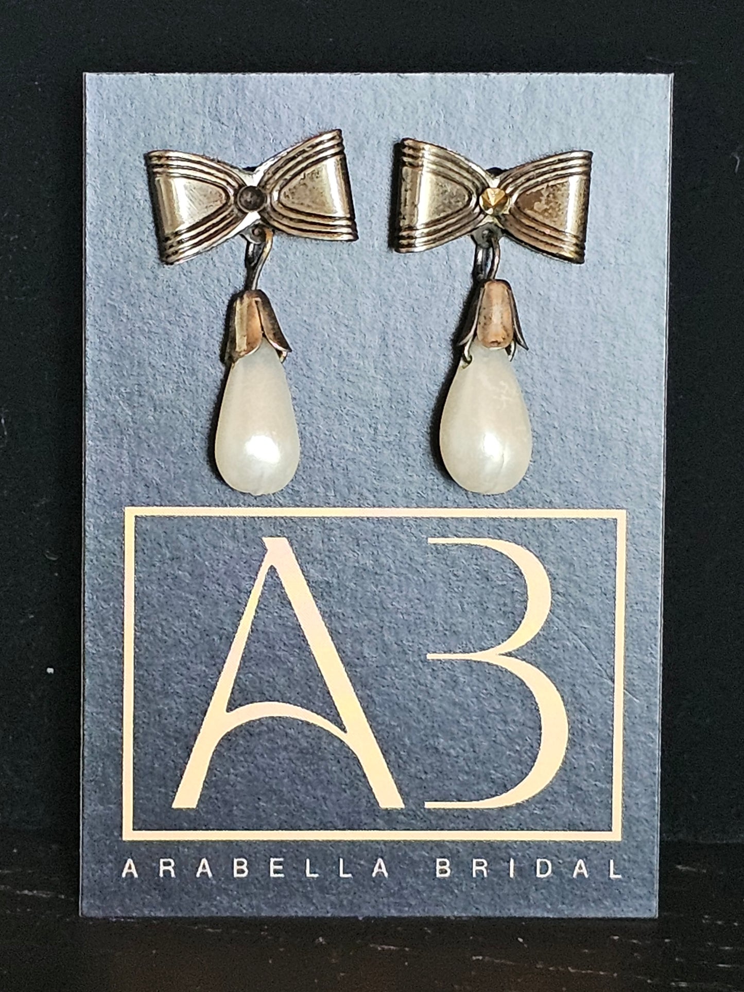 Vintage Silver Bow/Faux Pearl Drop Earring