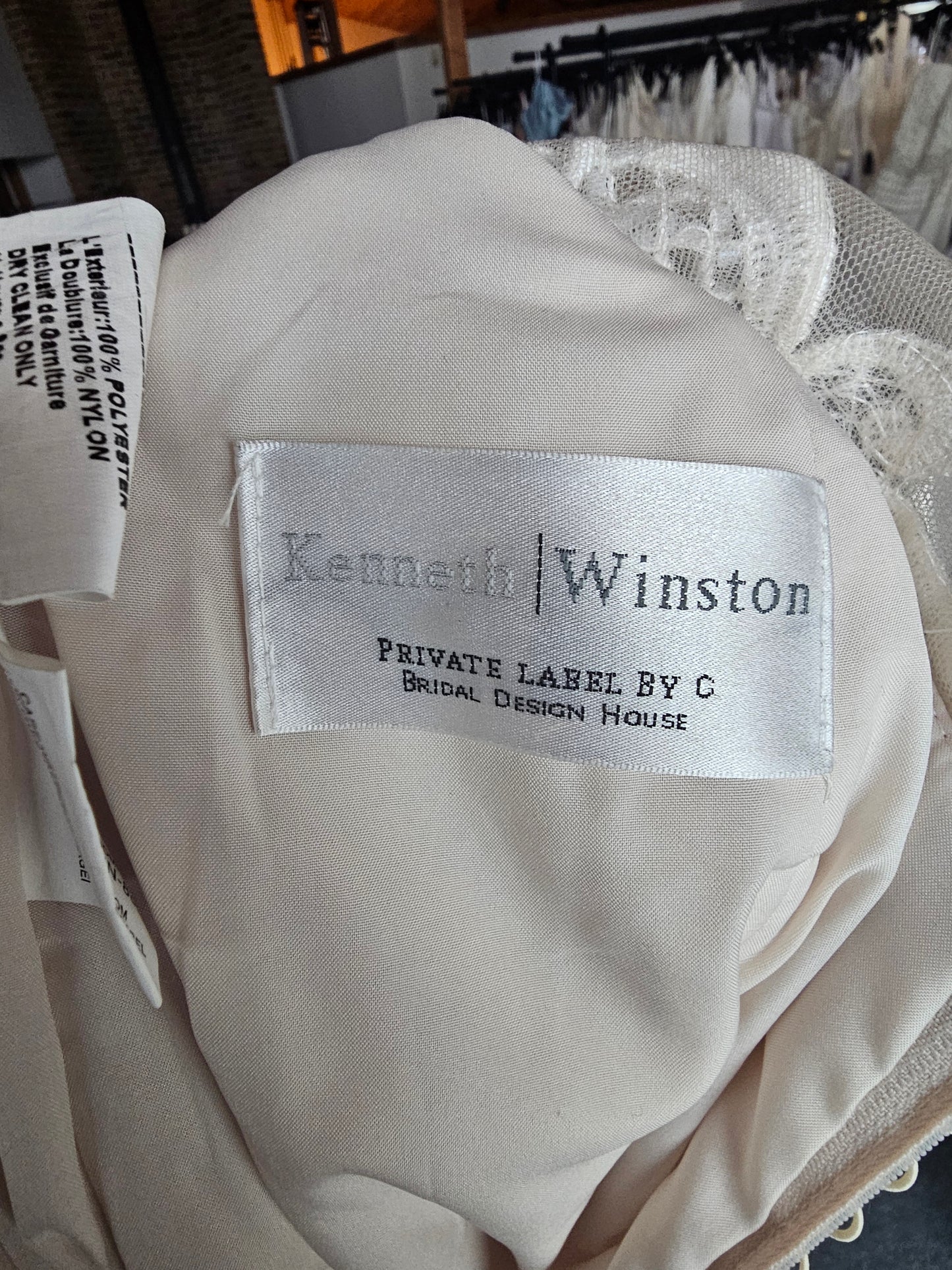 Private Label Kenneth Winston Beaded/Sequin Illusion Back Ivory/Champagne Wedding Gown