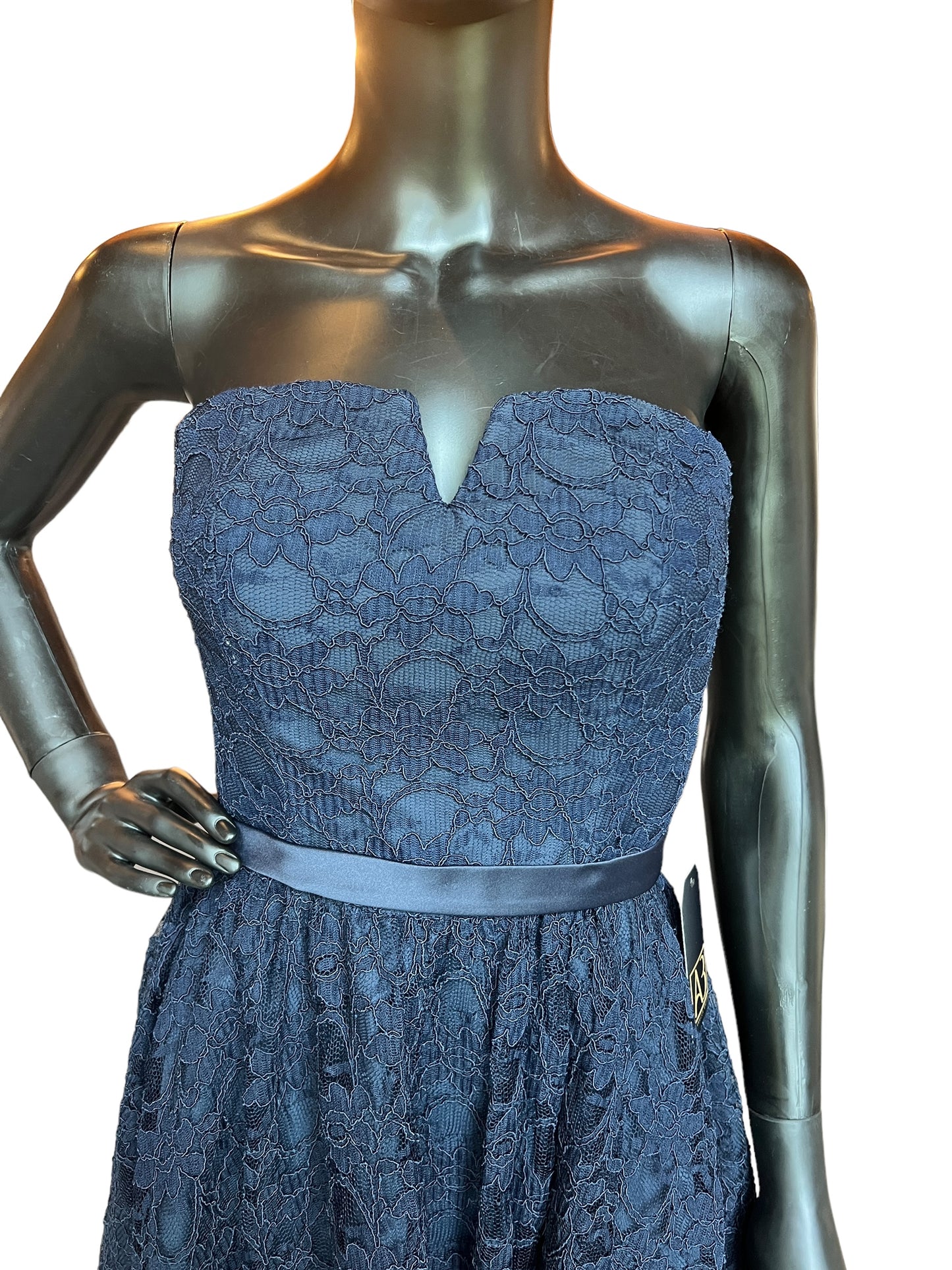 Navy Lace Strapless Short Dress