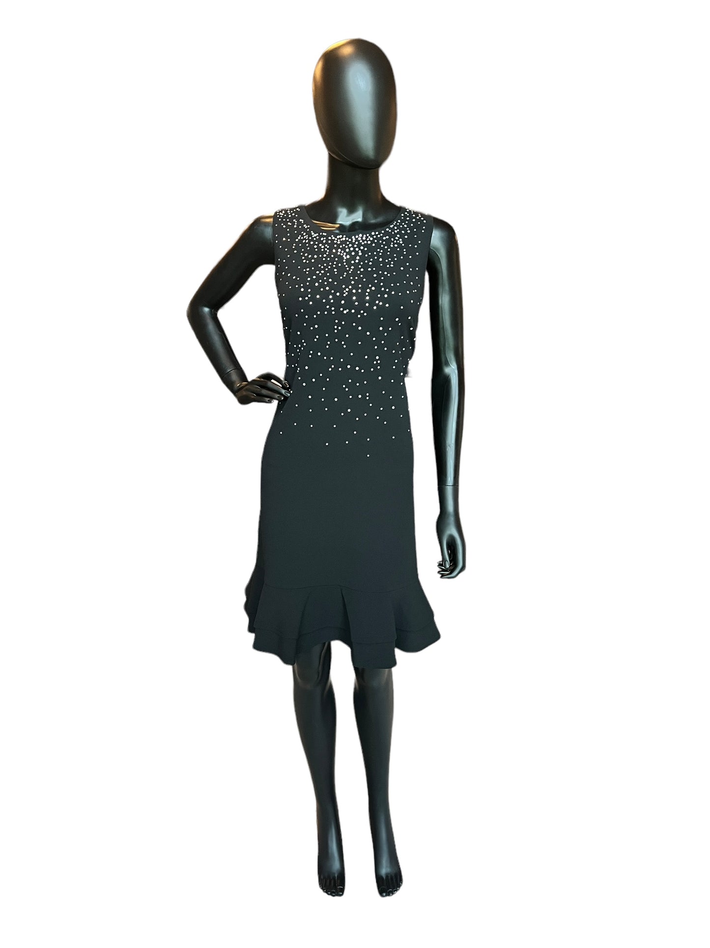 Black Sparkle Knee Flounce Cocktail Dress