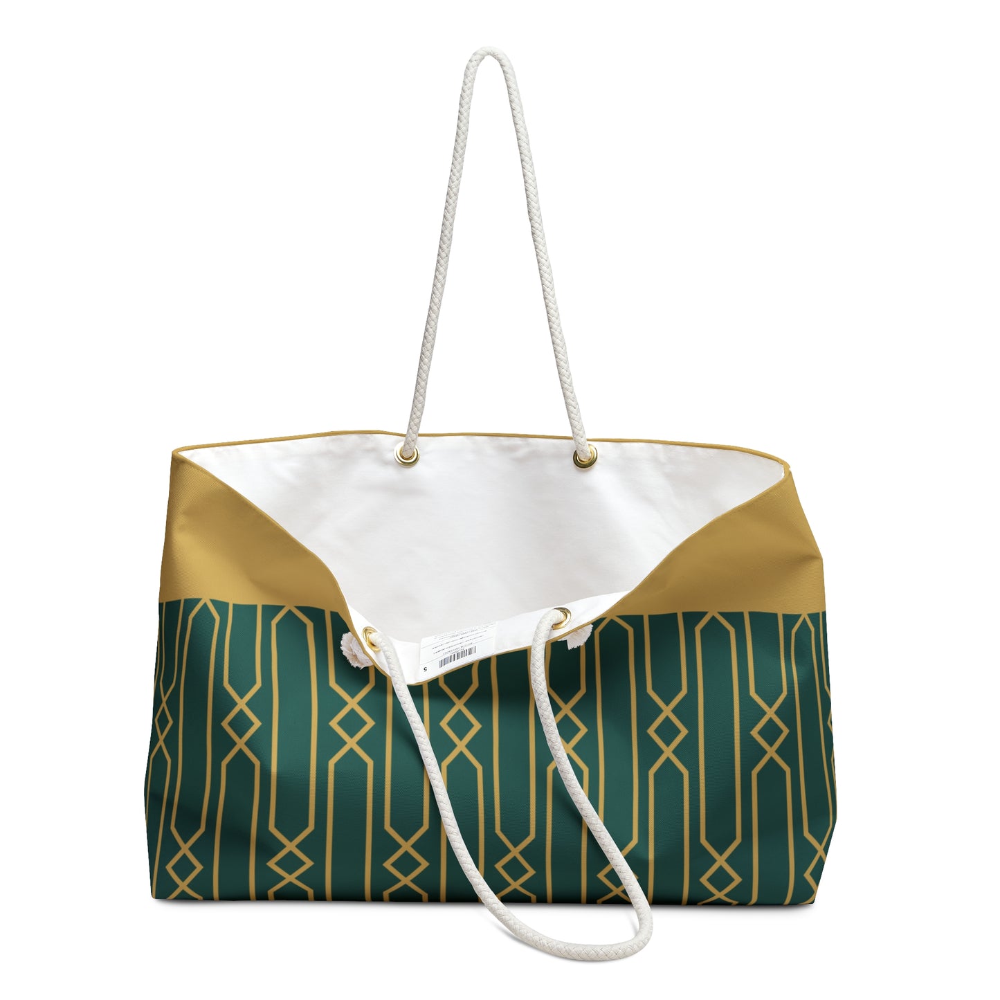 Green/Gold Art Deco Stylish Weekender Bag - Canvas Travel Tote, Perfect for Beach Trips, Gym, Weekend Getaways, and Vacation