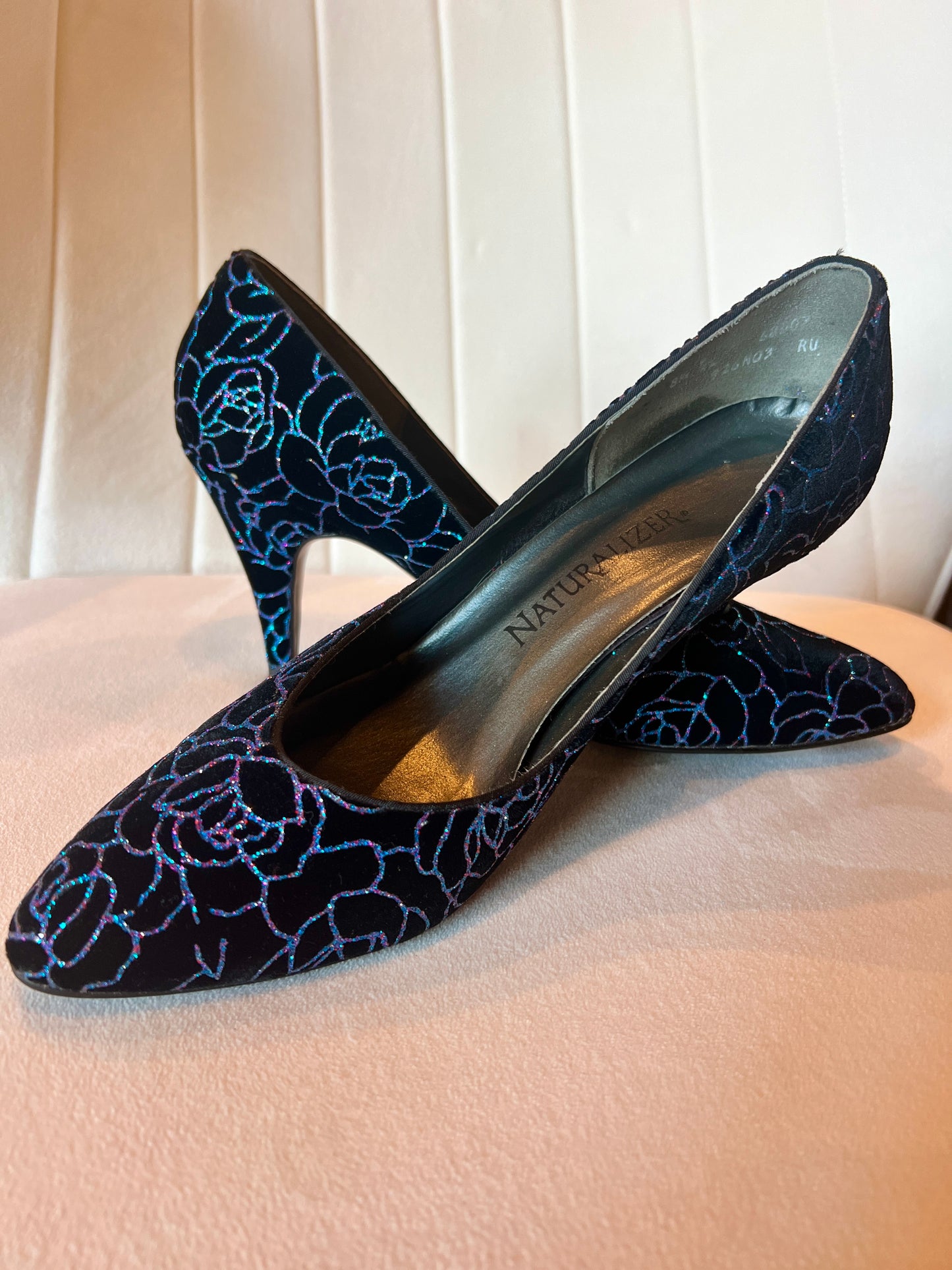 Naturalizer Black/Blue Floral Sparkle High Heel Pump