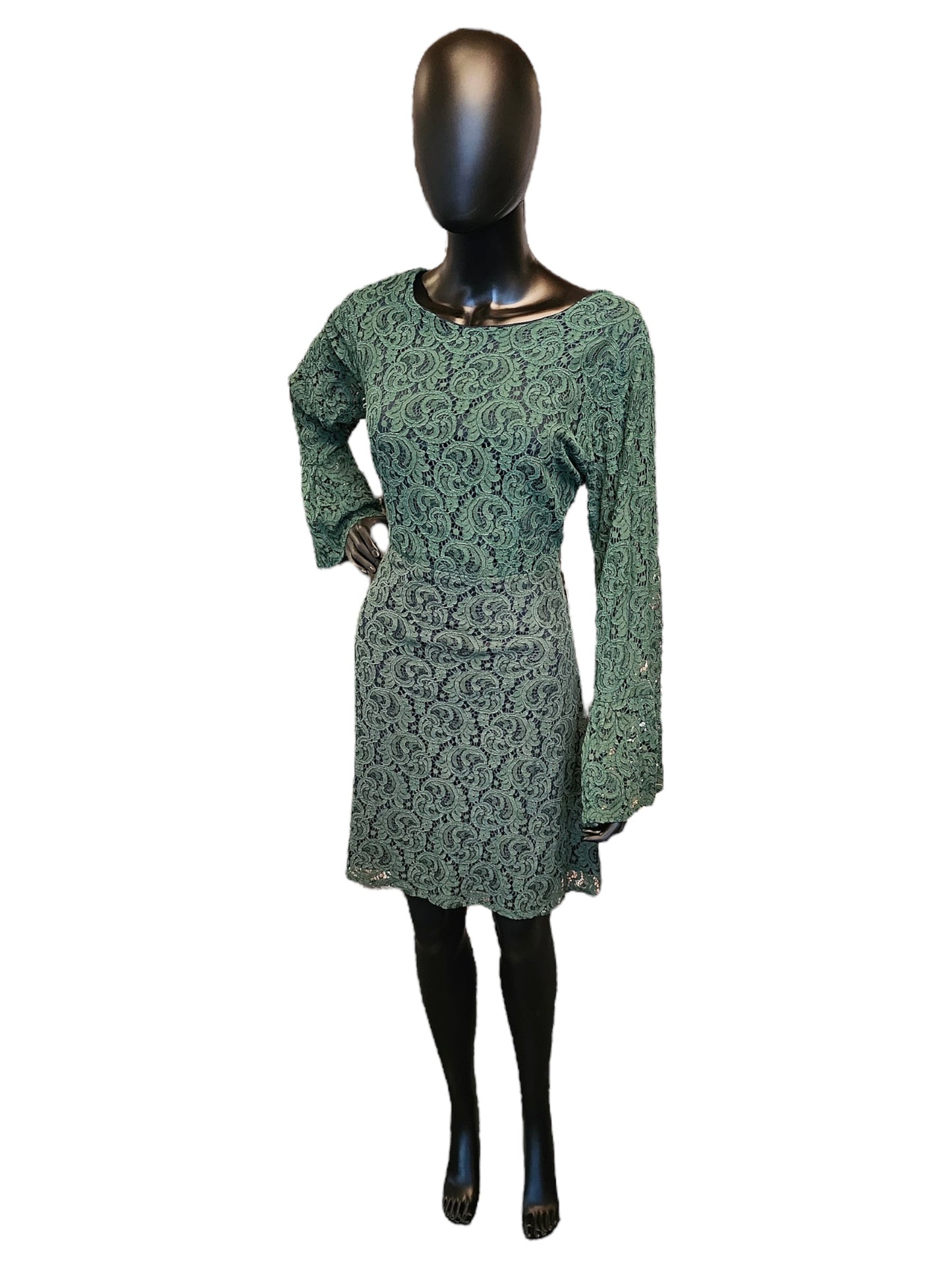 Green Lace Long Sleeve Casual Dress