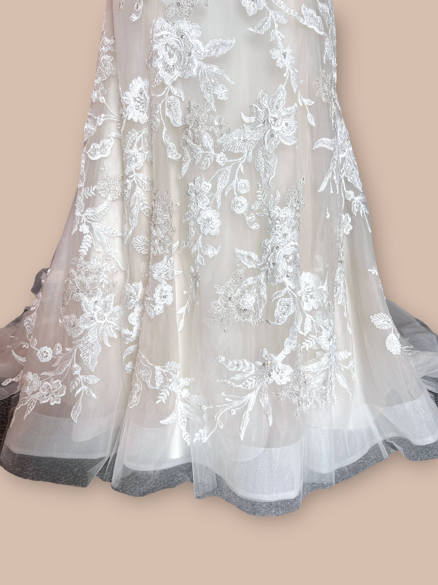 Illusion V-Neck Lace Flare - Omelie OM1794 Wedding Gown