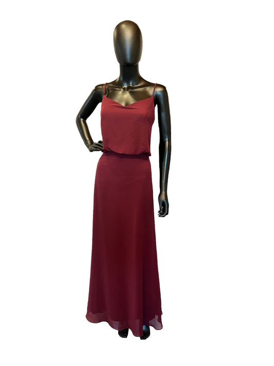 Bill Levkoff Chiffon Wine Blouson Style Full Length Formal Gown