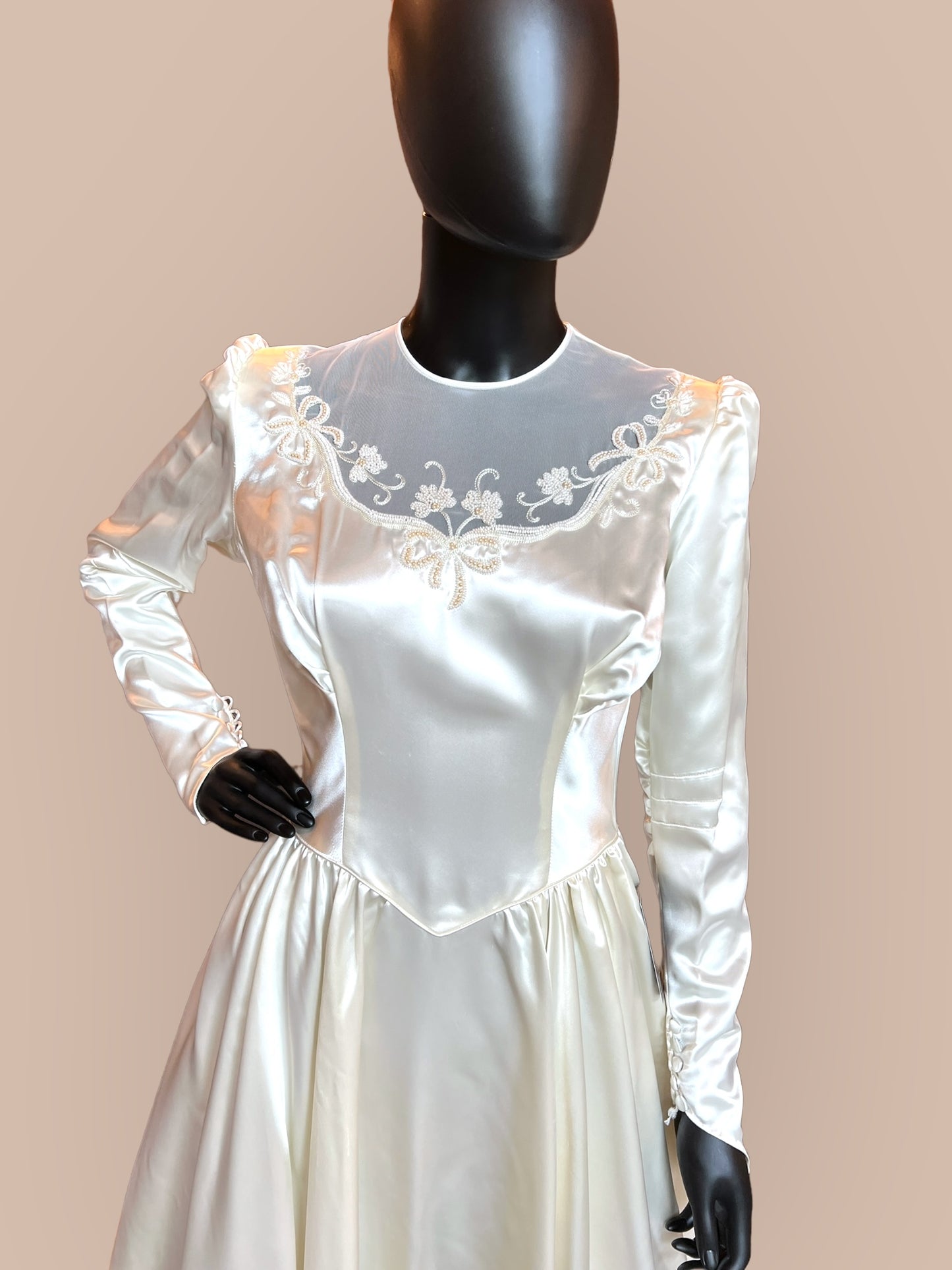 Vintage 40s Liquid Satin long sleeve wedding dress