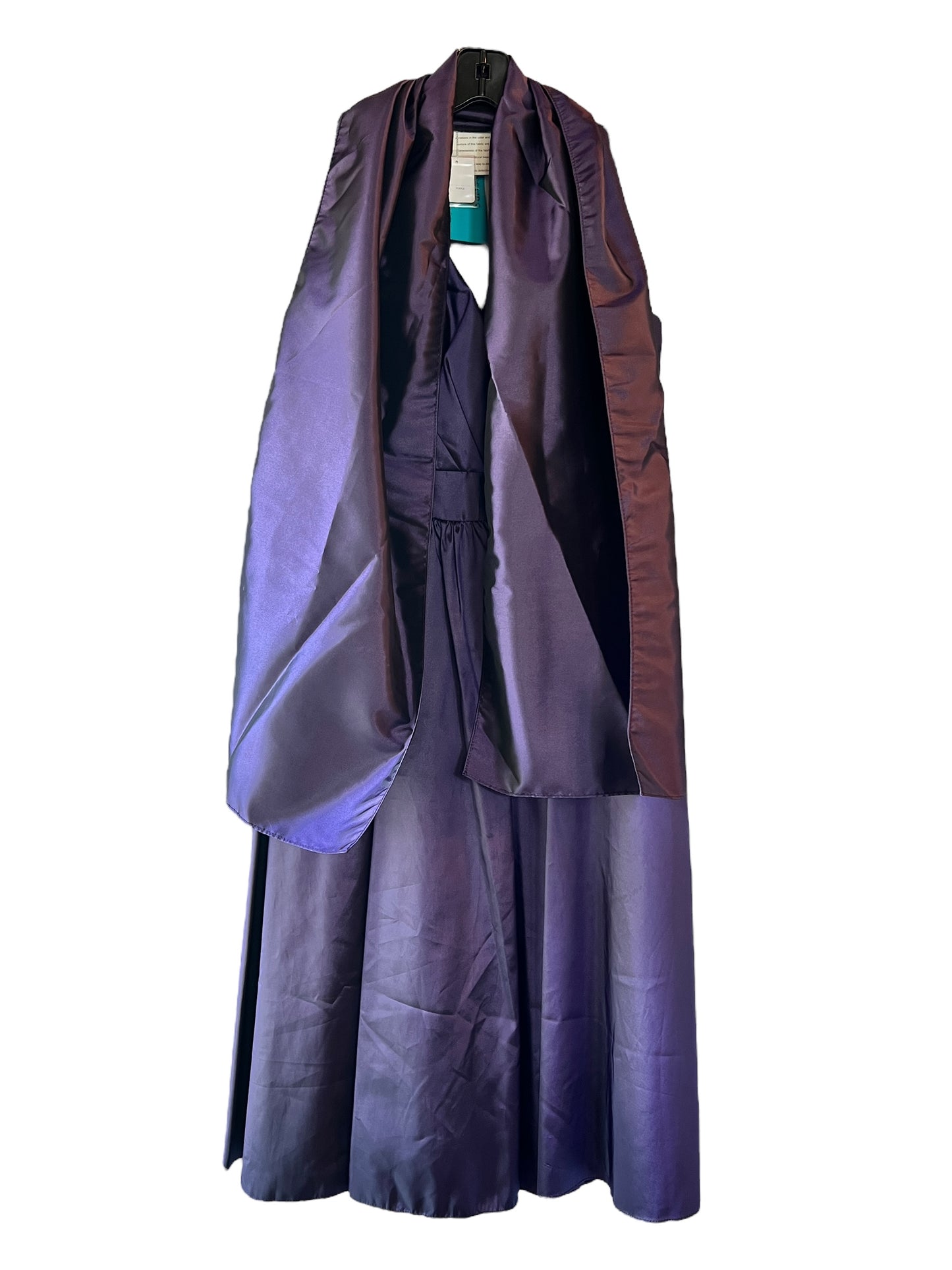 Purple Taffeta V-Neck Gown with Shawl