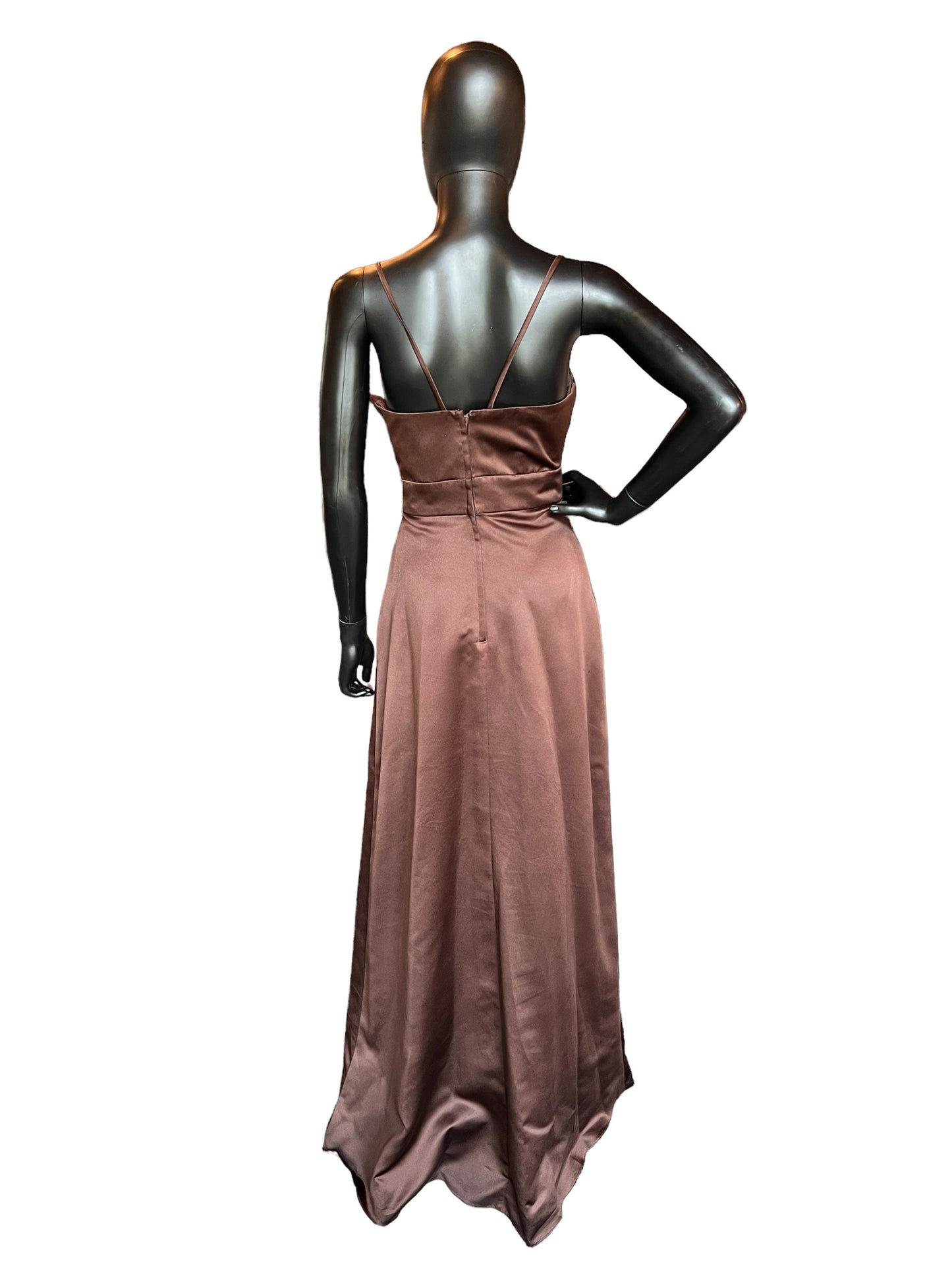 Brown Satin Sweetheart Full Length Formal Gown