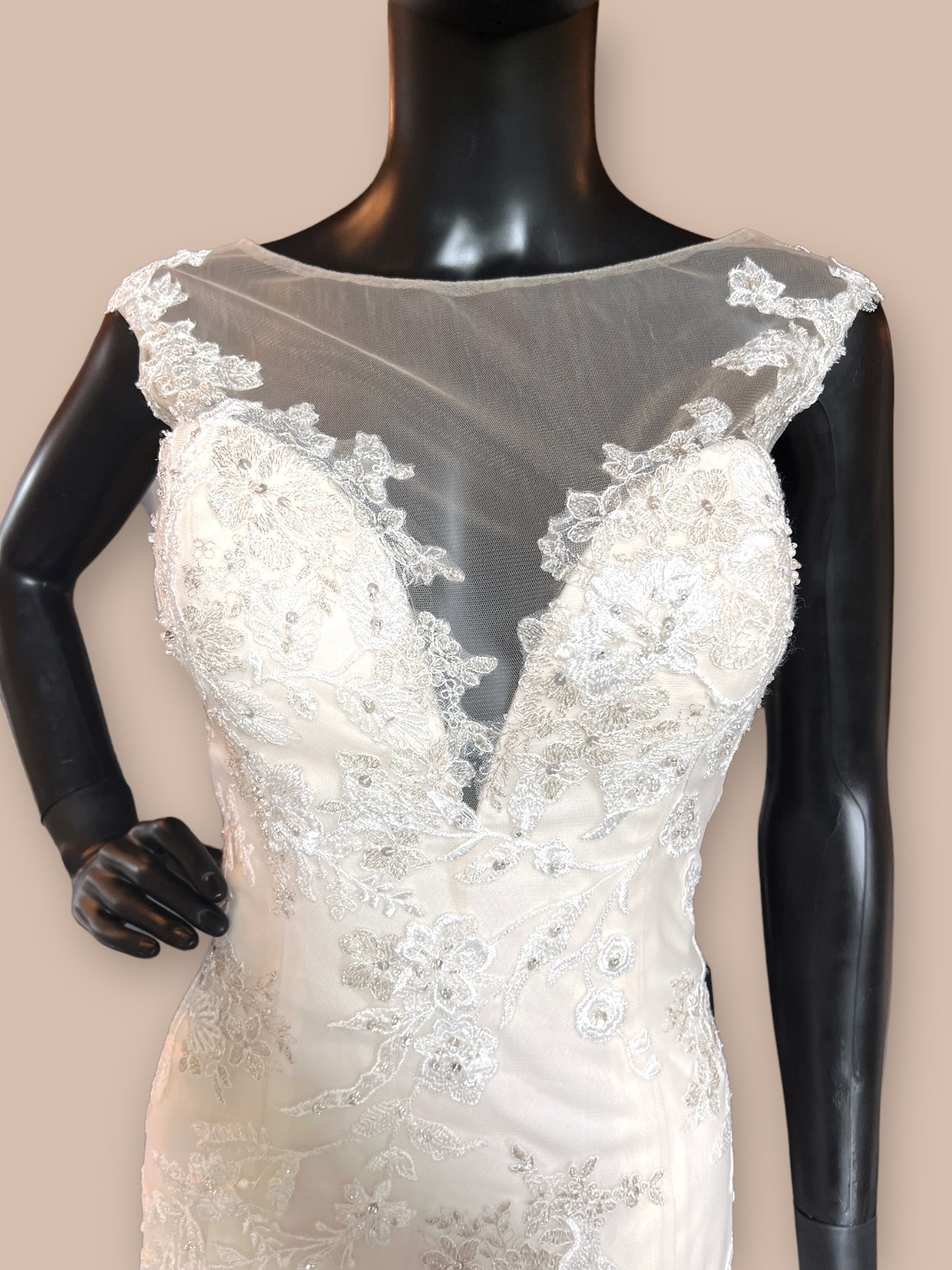 Illusion V-Neck Lace Flare - Omelie OM1794 Wedding Gown