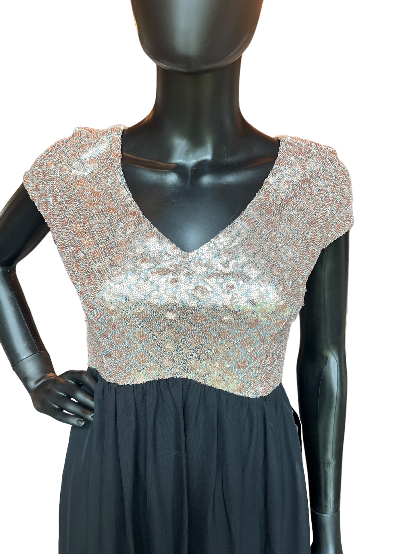 Sequin & Chiffon Skirt Short Dress