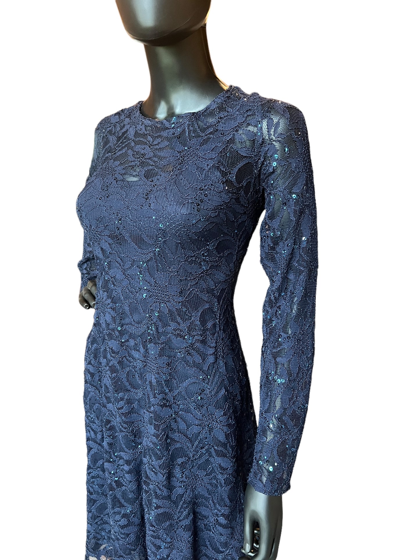 Navy Lace Cocktail Dress Long Sleeve