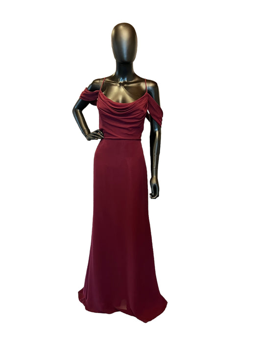 Hayley Paige Chiffon Sangria Maxi Formal Dress