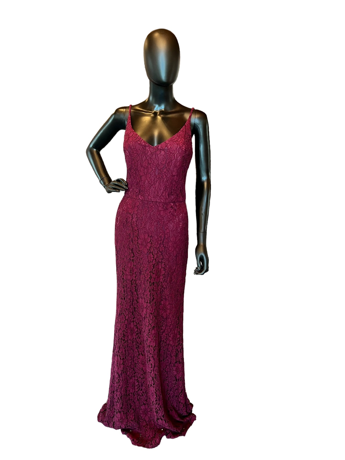 Hayley Paige Sangria Lace Bridesmaid Maxi Formal Dress