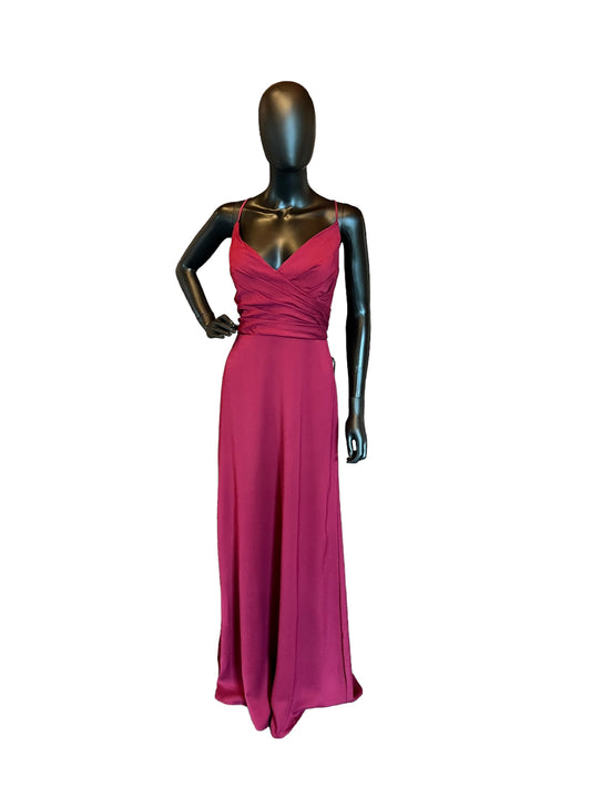 Hayley Paige Burgundy Chiffon Maxi Formal Dress