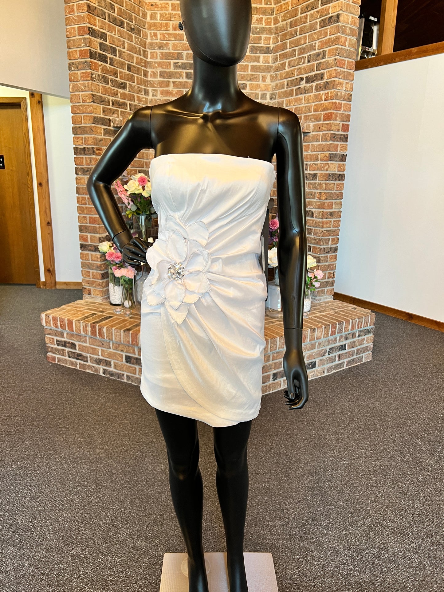 White Taffeta Flower Accent Dress