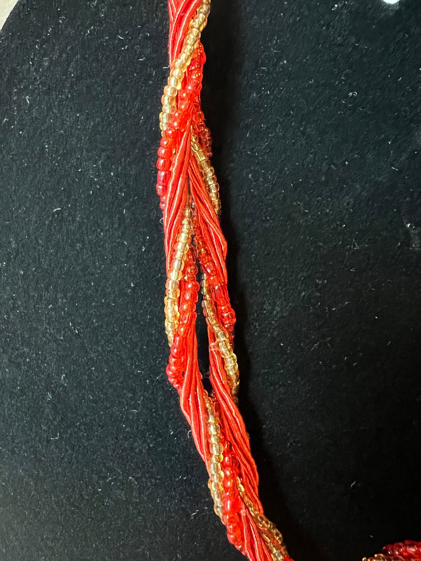 Red Beaded / Stone Peacock Necklace