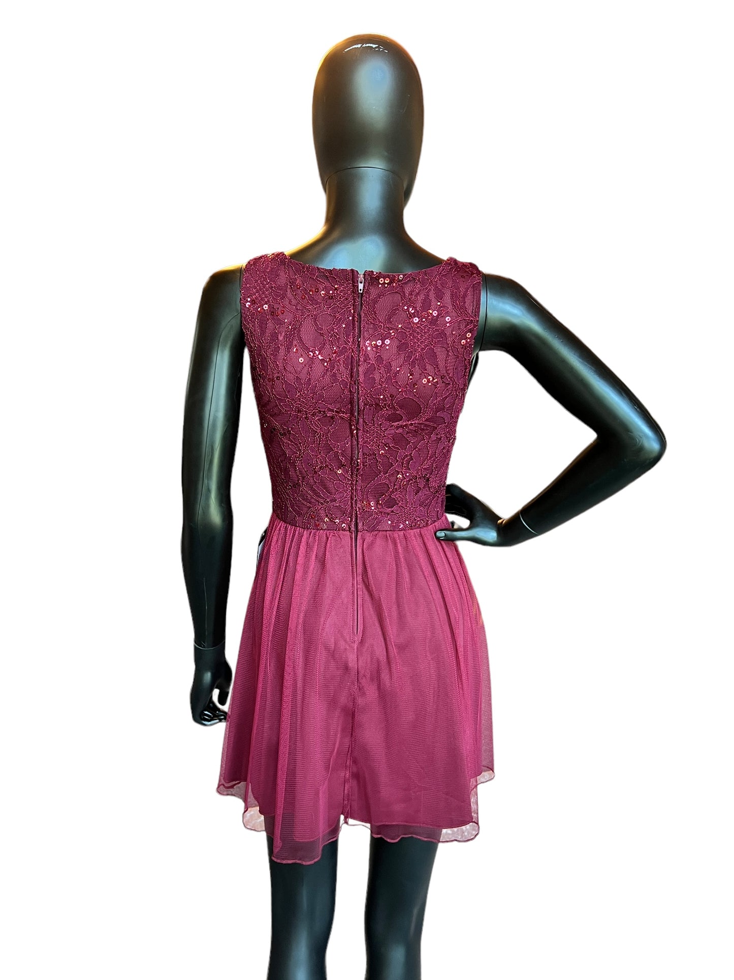 Burgundy Sequin Chiffon Short Dress