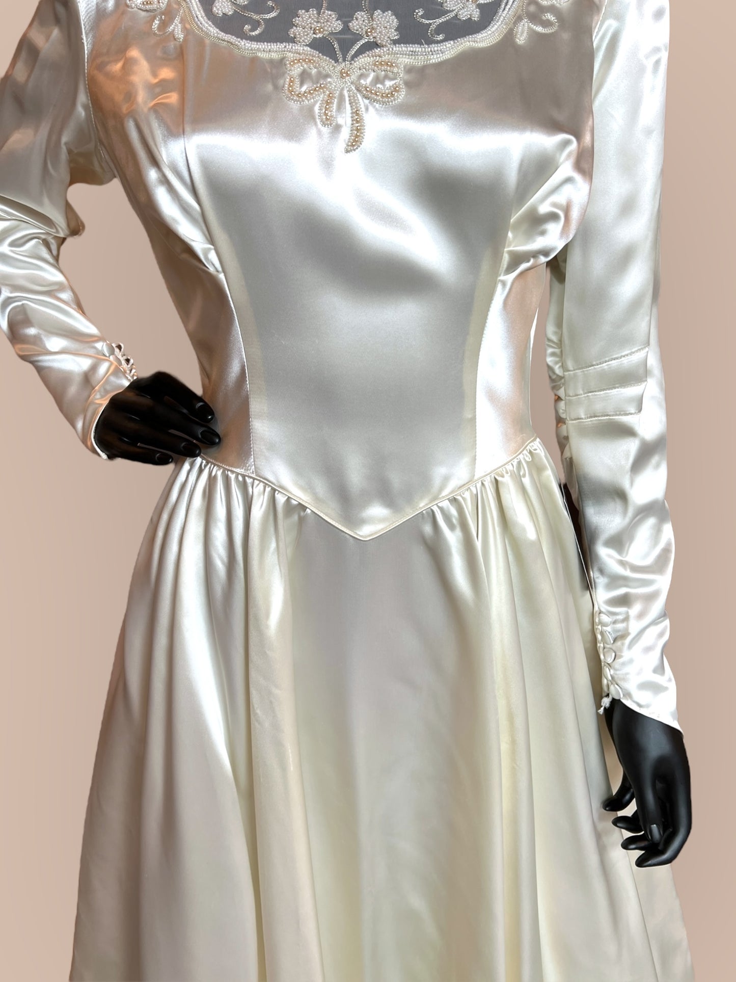 Vintage 40s Liquid Satin long sleeve wedding dress