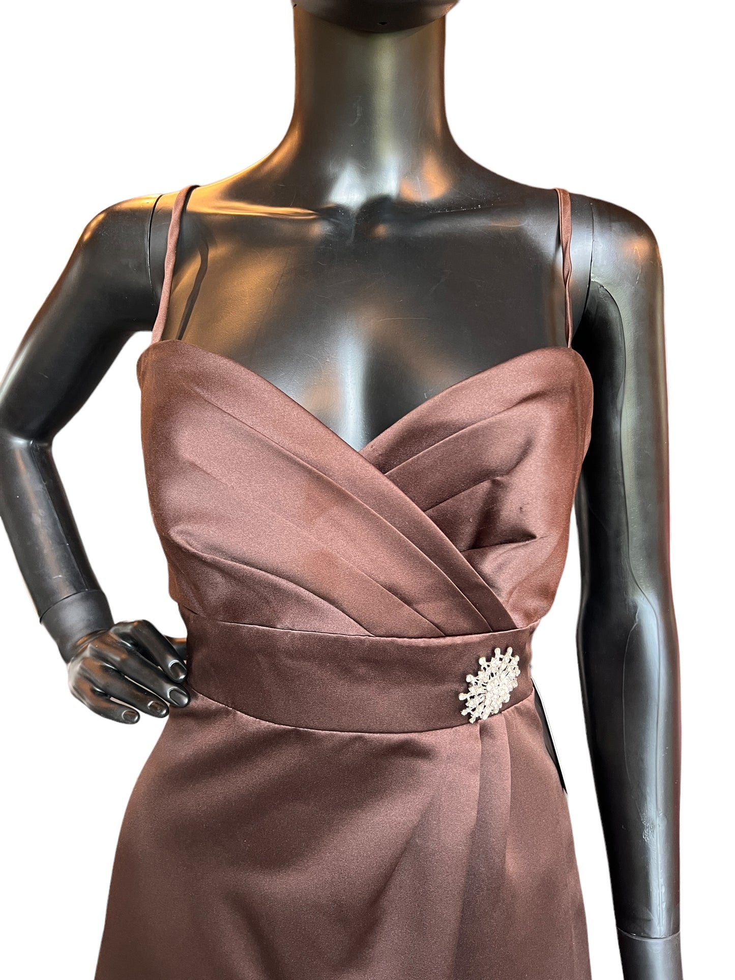 Brown Satin Sweetheart Full Length Formal Gown