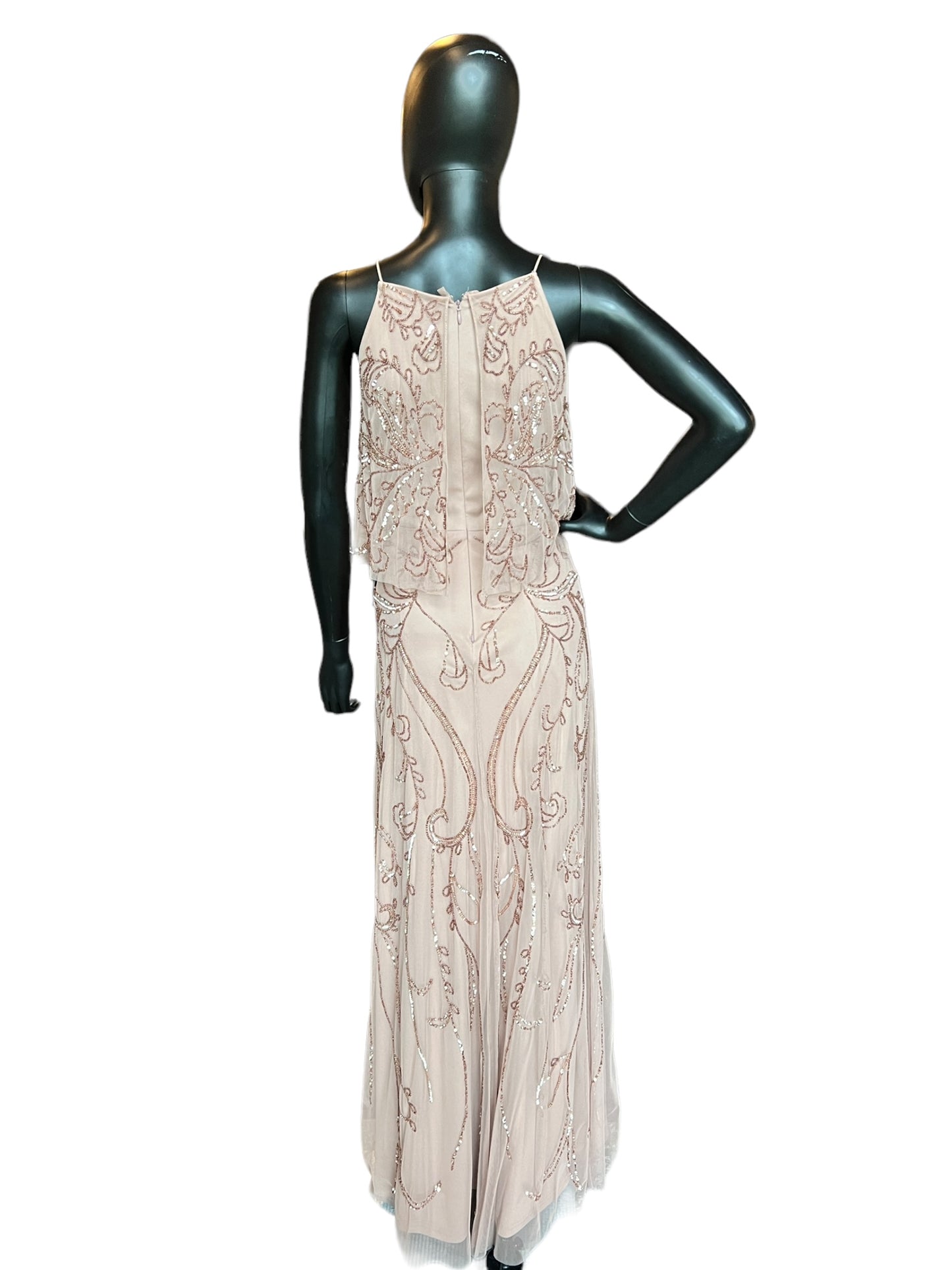 Adrianna Papell Rose Gold Beaded Formal Gown