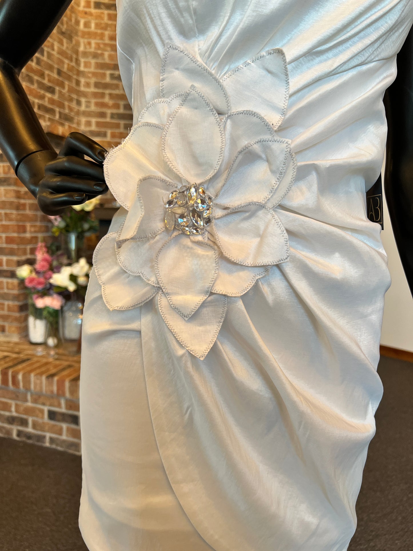 White Taffeta Flower Accent Dress