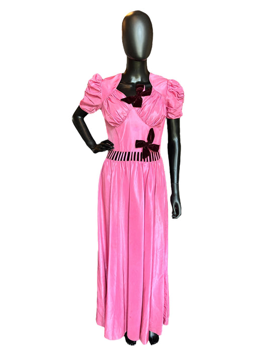 Vintage 40s Pink/Burgundy Taffeta Evening Gown