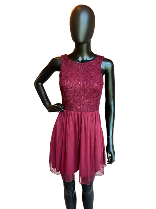 Burgundy Sequin Chiffon Short Dress