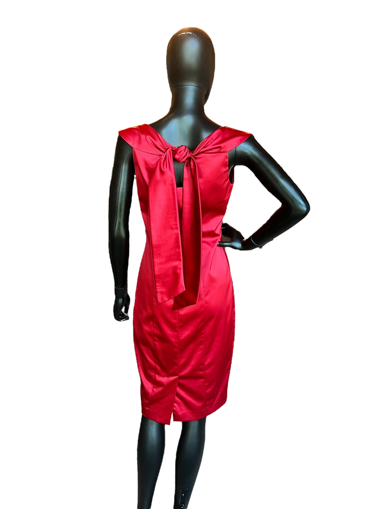 Crimson Satin Tie Neck Short Dress