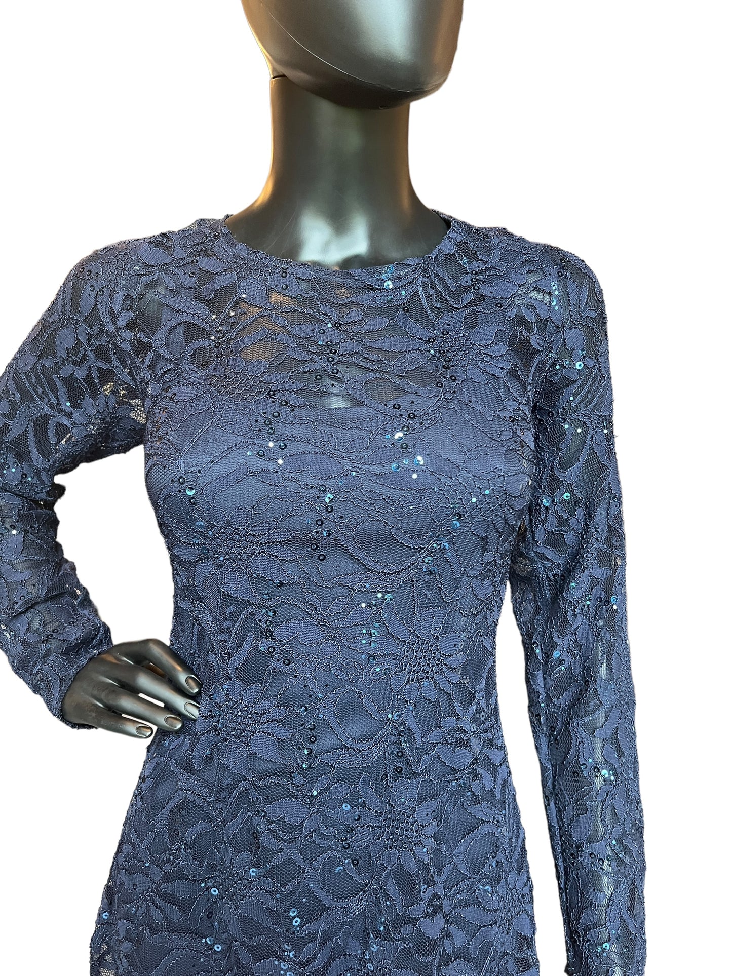 Navy Lace Cocktail Dress Long Sleeve